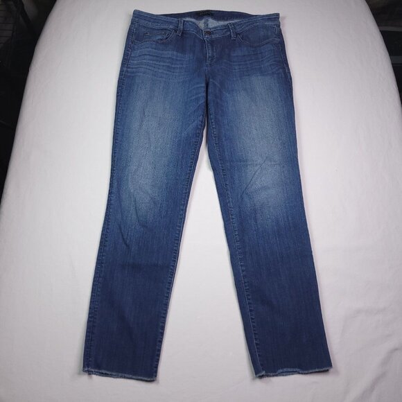 Ann Taylor The Slim Boyfriend Jeans 10 Low Rise Blue Denim Raw Hem Stretch - Picture 4 of 8